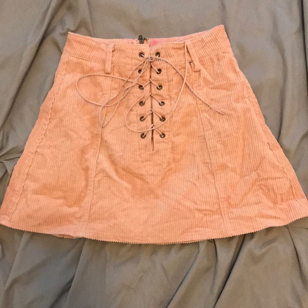 Pink Lace Up Skirt